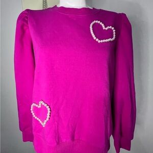 Charter Club Pink Sweater with Pearl Heart Accents